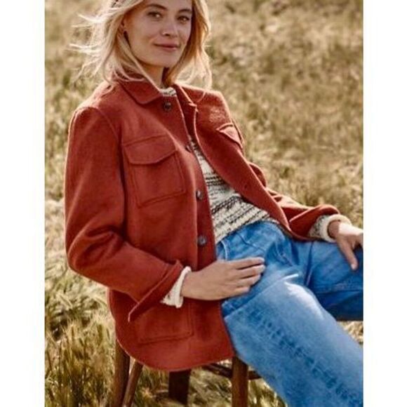 Garnet Hill Jackets & Blazers - Garnet Hill Jacket Lightweight Wool Blend Shirt Button Front Brick Brown Red siz